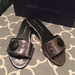 STUART WEITZMAN crocodile embossed slide